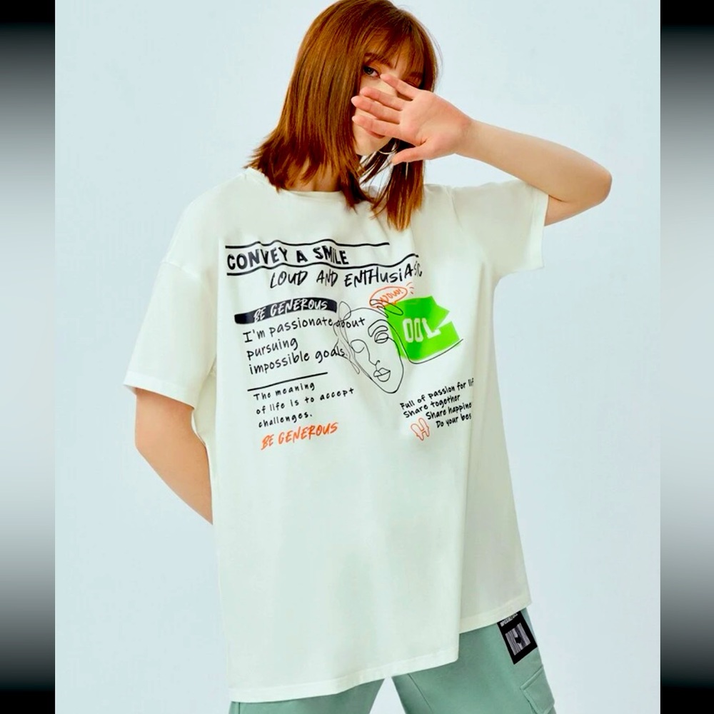 SHEIN Drop Shoulder Figure & Slogan Graphic Tee